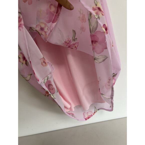 Vintage Studio Y Mini Y2K Chiffon Dress 3/4 Cottage Roses Fairy Core Pink - Picture 6 of 9